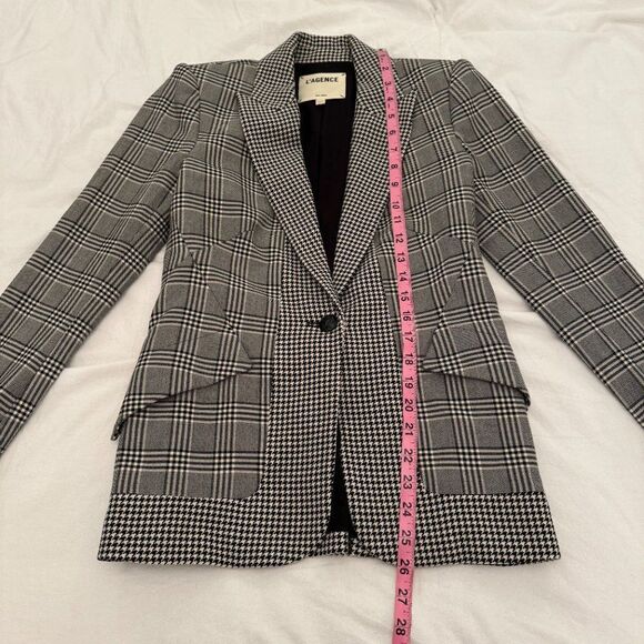 L'AGENCE Chamberlain Grey Plaid Houndstooth Single Breasted Blazer Jacket - Picture 12 of 15